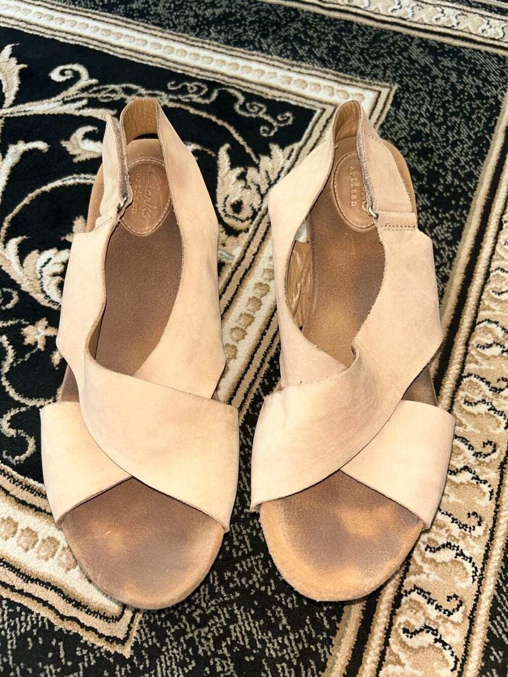 Clarks Artisan Tan Suede Cork Wedge Sandals Size US 8.5 / EU 42.5